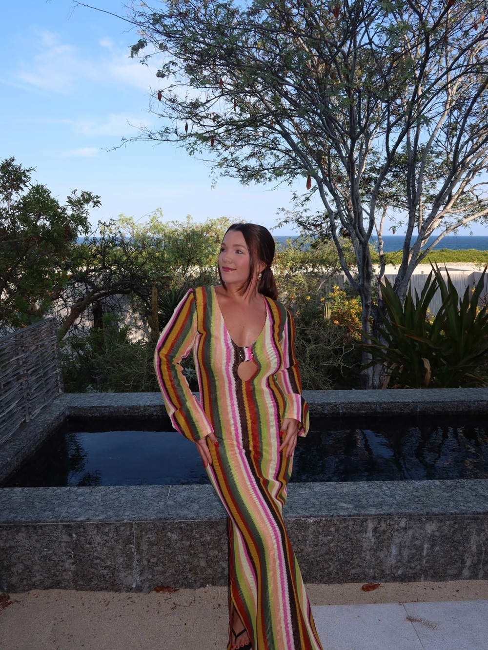 Fashion Nova Striped Cutout Maxi Dress in Multicolor